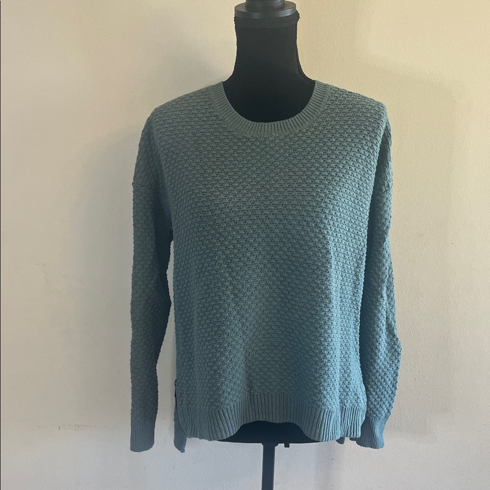 Madewell Textured Crew Neck Sweater - Teal With Side Zippers